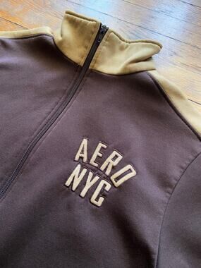AEROPOSTALE NYC Brown/Yellow Full Zip Track Jacket/Sweater Mens sz M